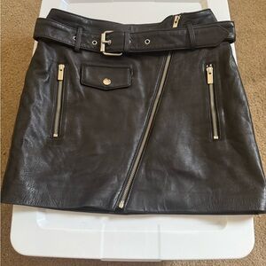 Sleek Black Leather Mini Skirt with Belt